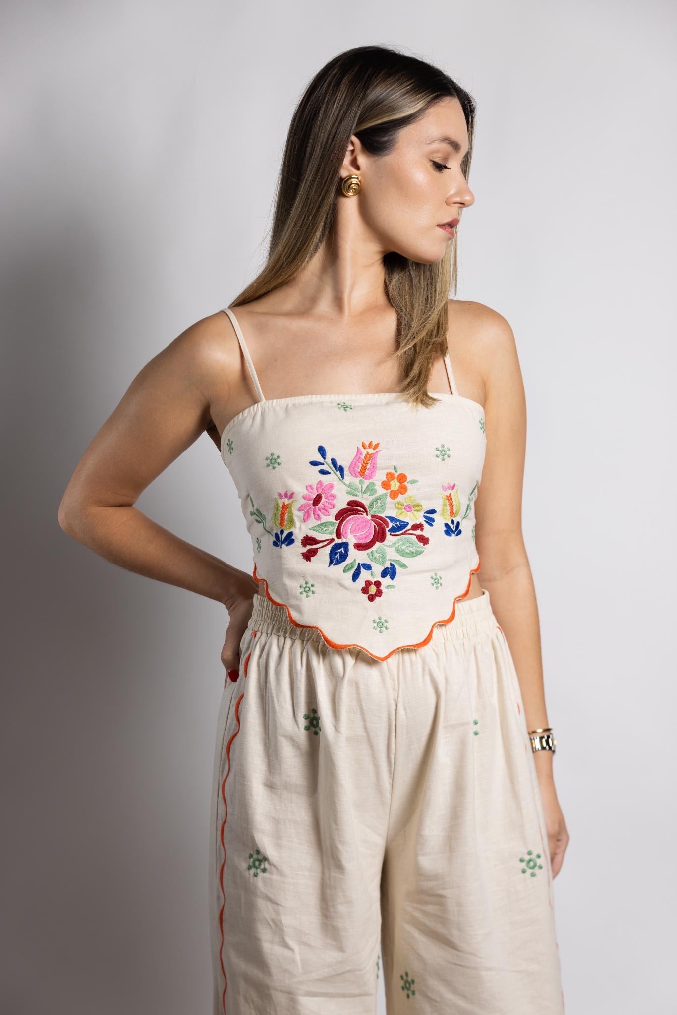 Linen Embroidered Set