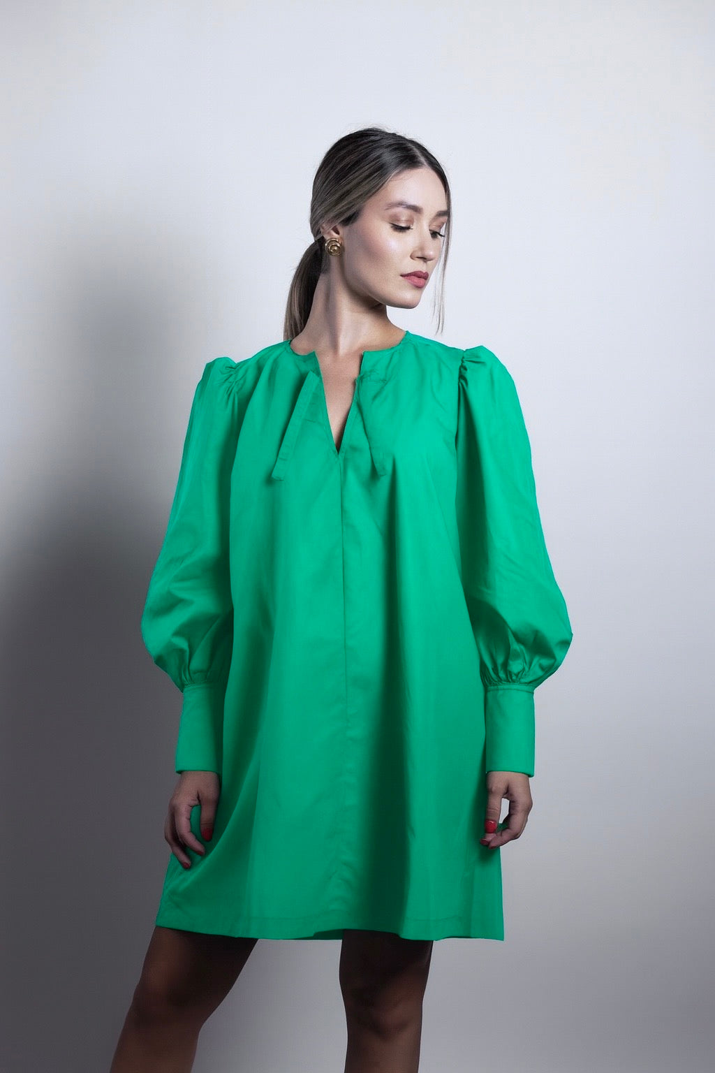 Puff Sleeve Dress- green