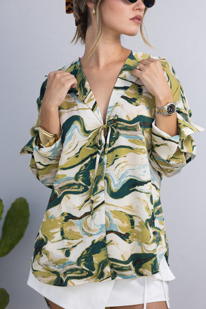 The Tropics Front Tie Blouse