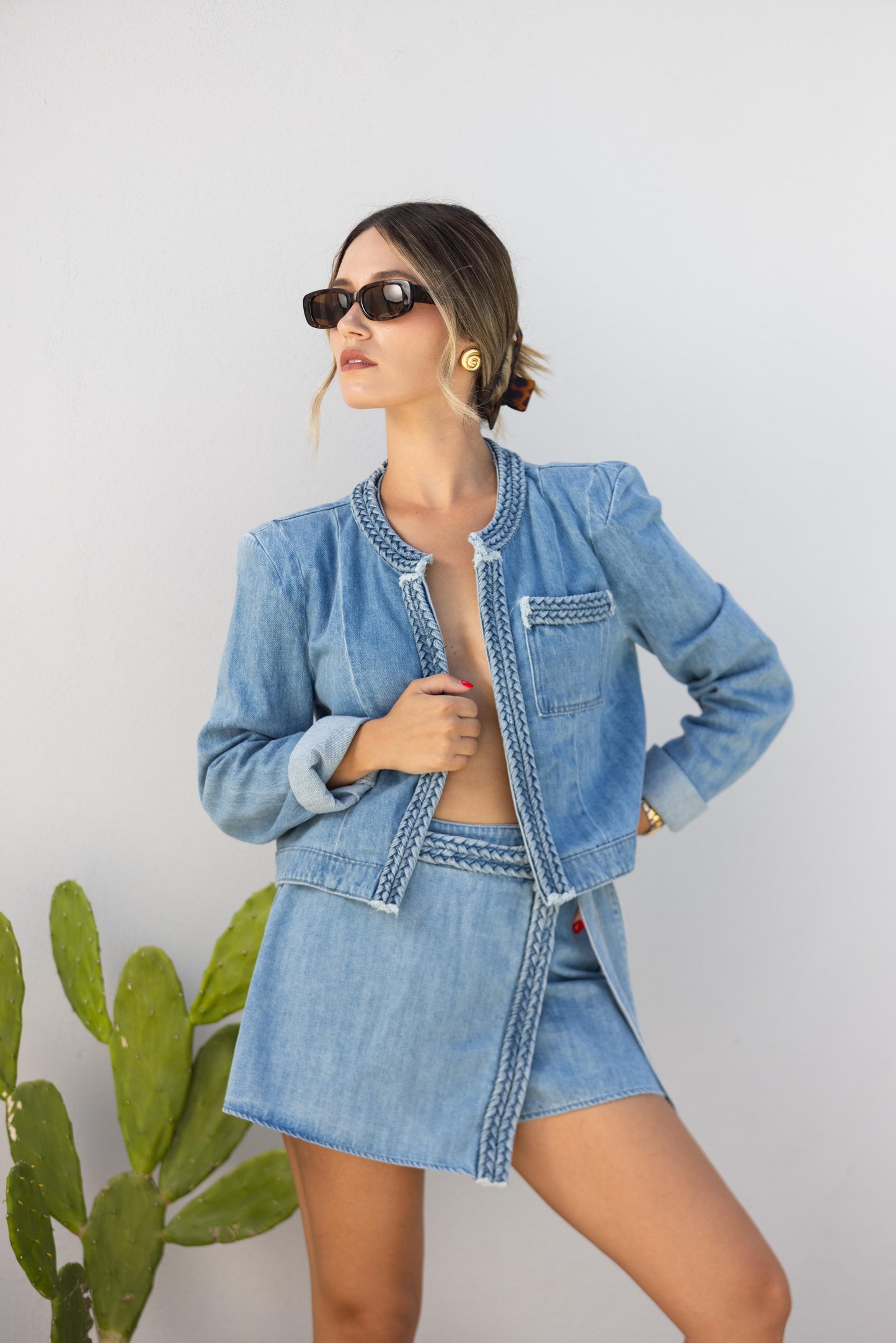 Braided Denim Crop Jacket