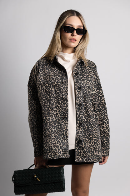 Leopard Denim Shirt Jacket