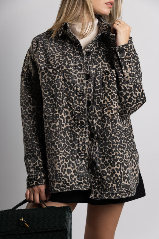 Leopard Denim Shirt Jacket