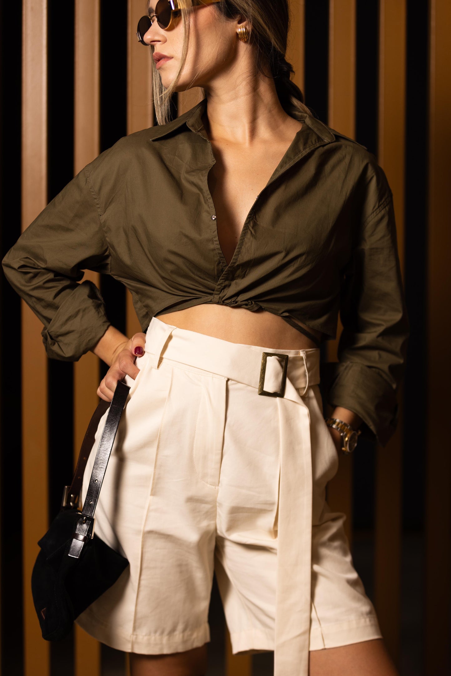 Olive Cropped Shirt