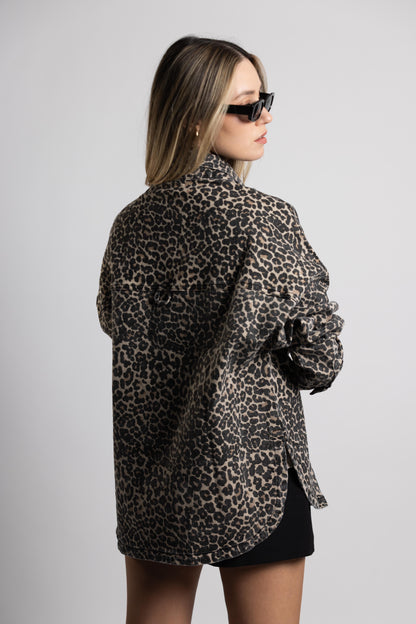 Leopard Denim Shirt Jacket