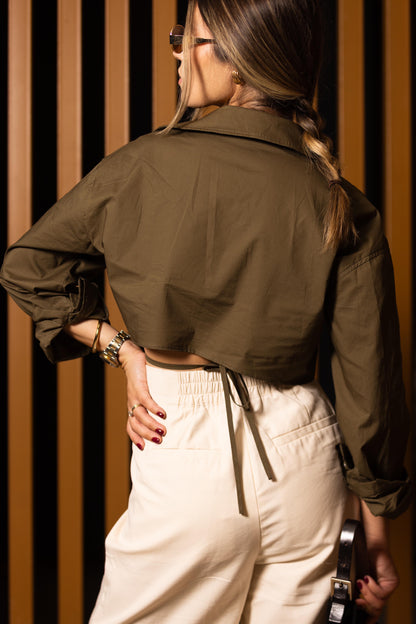 Olive Cropped Shirt