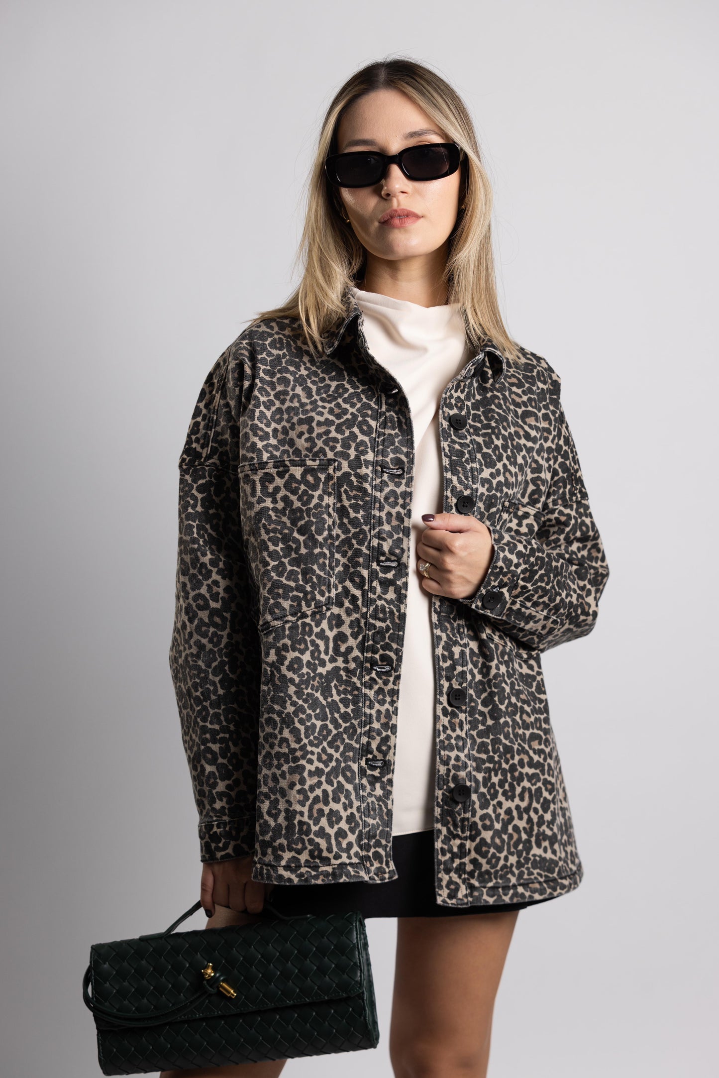 Leopard Denim Shirt Jacket