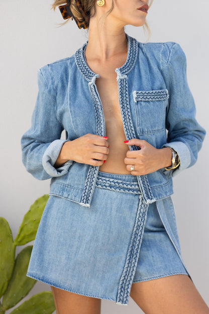 Braided Denim Crop Jacket