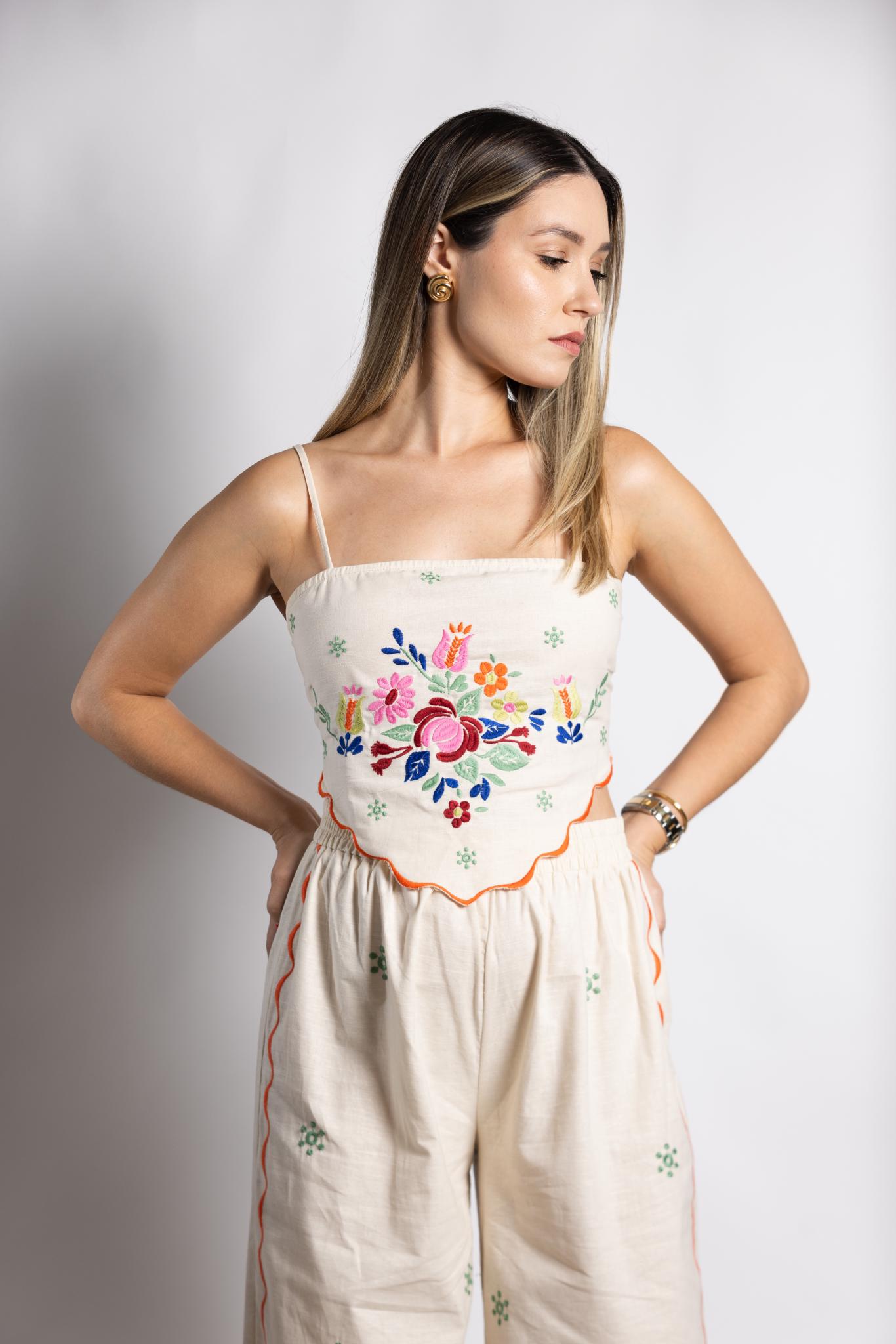 Linen Embroidered Set